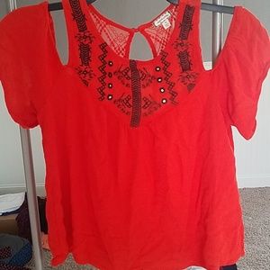 Orange and black embroidery whimsical shirt